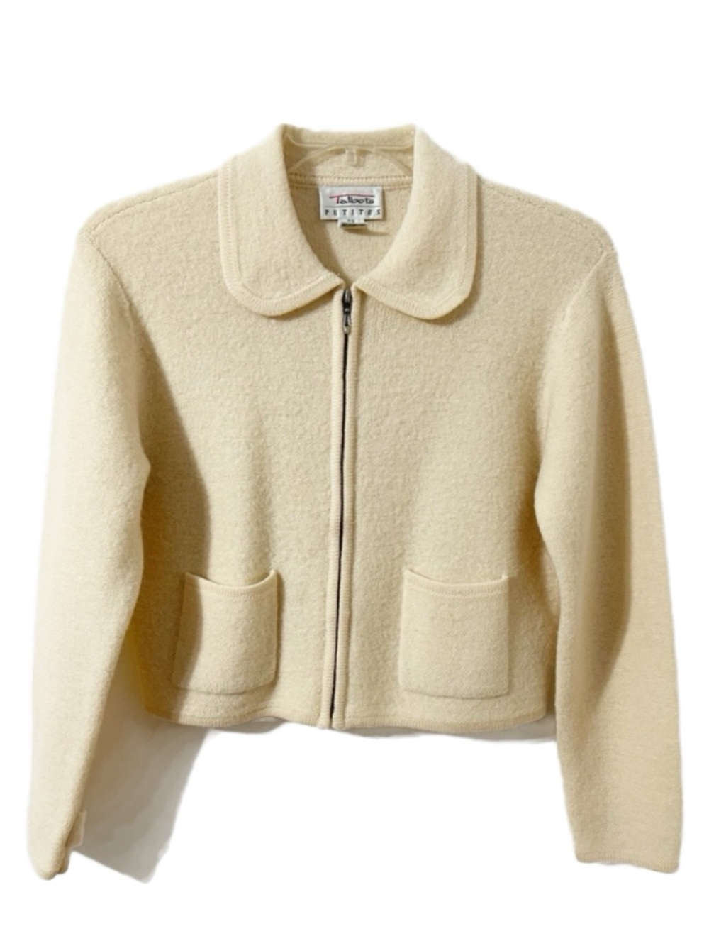 Vintage Talbots Butter Yellow Boiled Wool Zip Front Jacket Peter Pan Collar